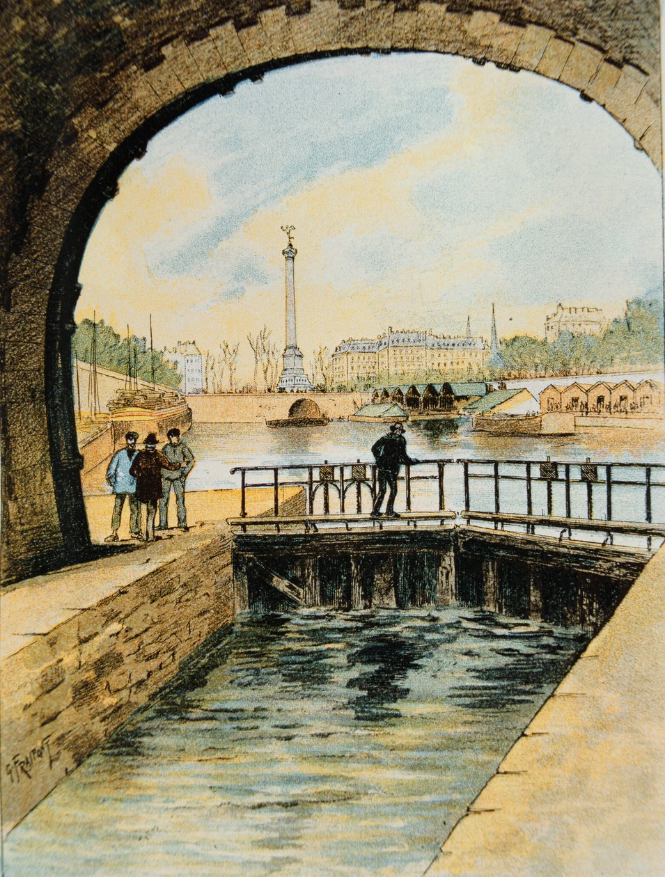 Canal St. Martinin sulku, Pariisi, 1890 tekijältä Georges Fraipont