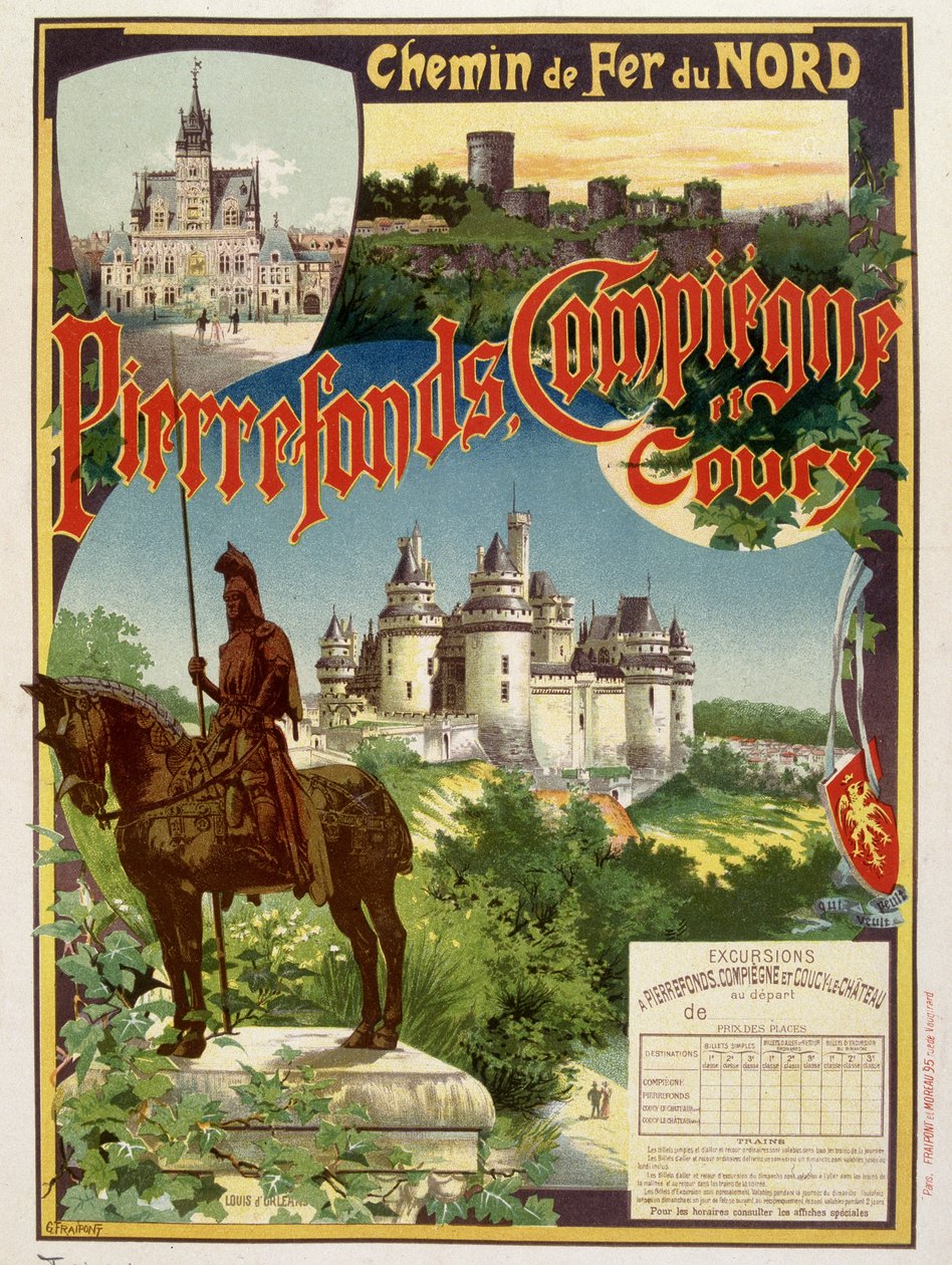 Pierrefonds, Compiègne ja Coury - Railways du Nordin mainosjuliste, kirjoittanut G. Fraipont tekijältä Georges Fraipont