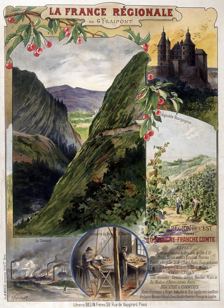 G. Fraipontin juliste "" Alueellinen Ranska": Burgundy ja Franche-Comté, deb. 20. vuosisata tekijältä Georges Fraipont