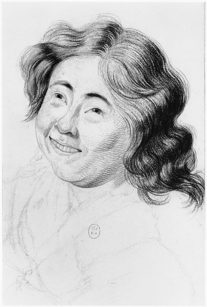 Idiootti, kuvitus Jean Etienne Dominique Esquirolin (1772-1840) julkaisemattomasta tutkielmasta Salpetrieren turvapaikan hulluista, n. 1818 tekijältä Georges Francois Gabriel
