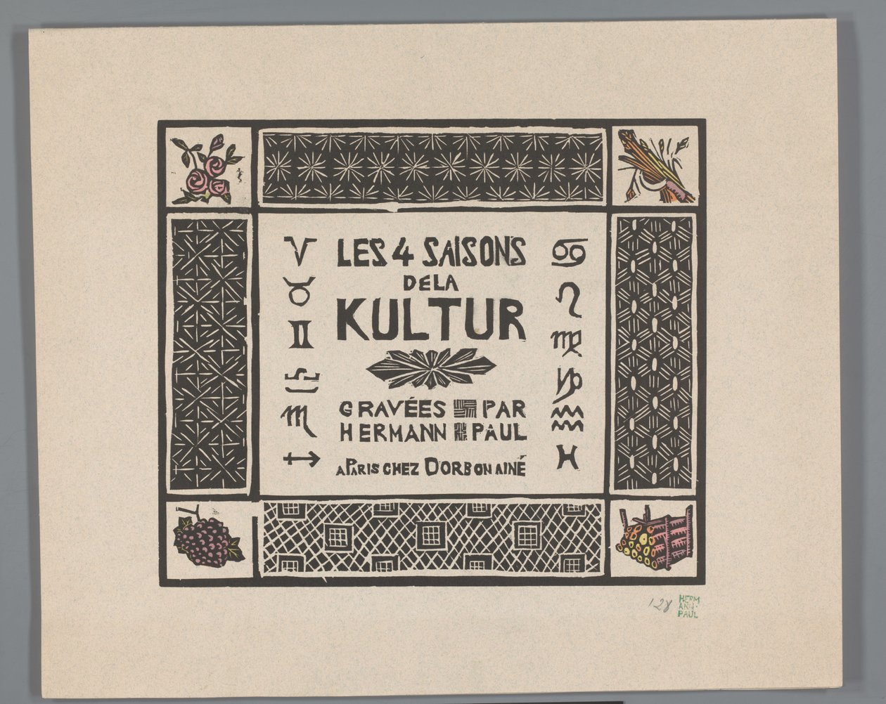 Kansi neljälle vedoksille ensimmäisen maailmansodan kauhuista Les 4 saisons dela kultur (sarjan nimi esineellä) tekijältä Georges Hermann Rene Paul