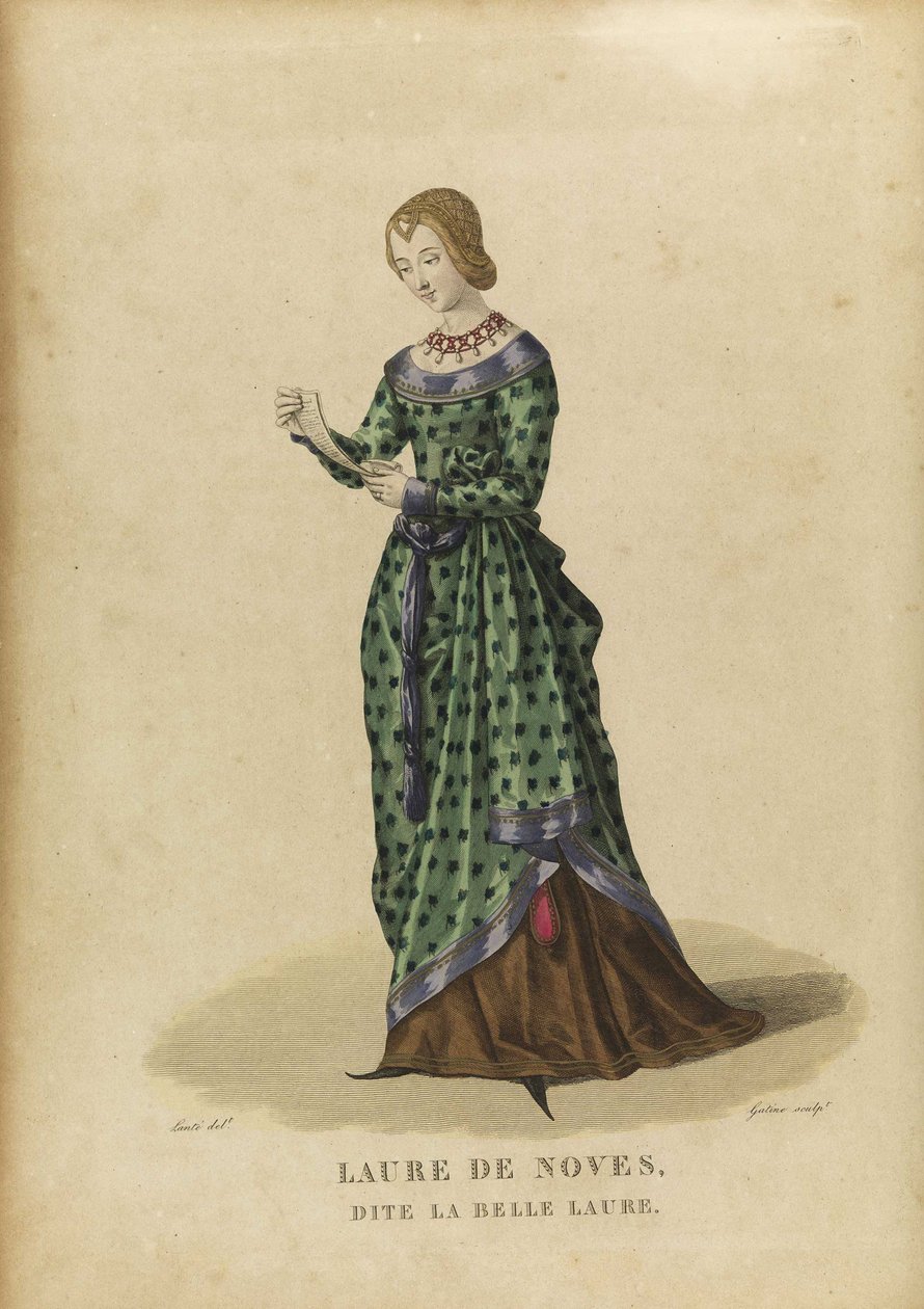 Laure de Sade - Laura de Noves (1310-1348) - Gatine, Georges Jacques (1773-1831) - 1700-luvun loppu. - Etsaus, akvarelli - Yksityiskokoelma tekijältä Georges Jacques Gatine