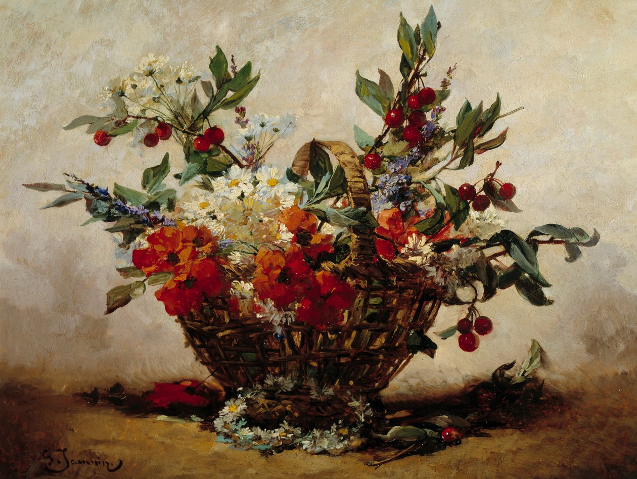 Kukat korissa Georges Jeanninin (1841-1925) maalaus tekijältä Georges Jeannin