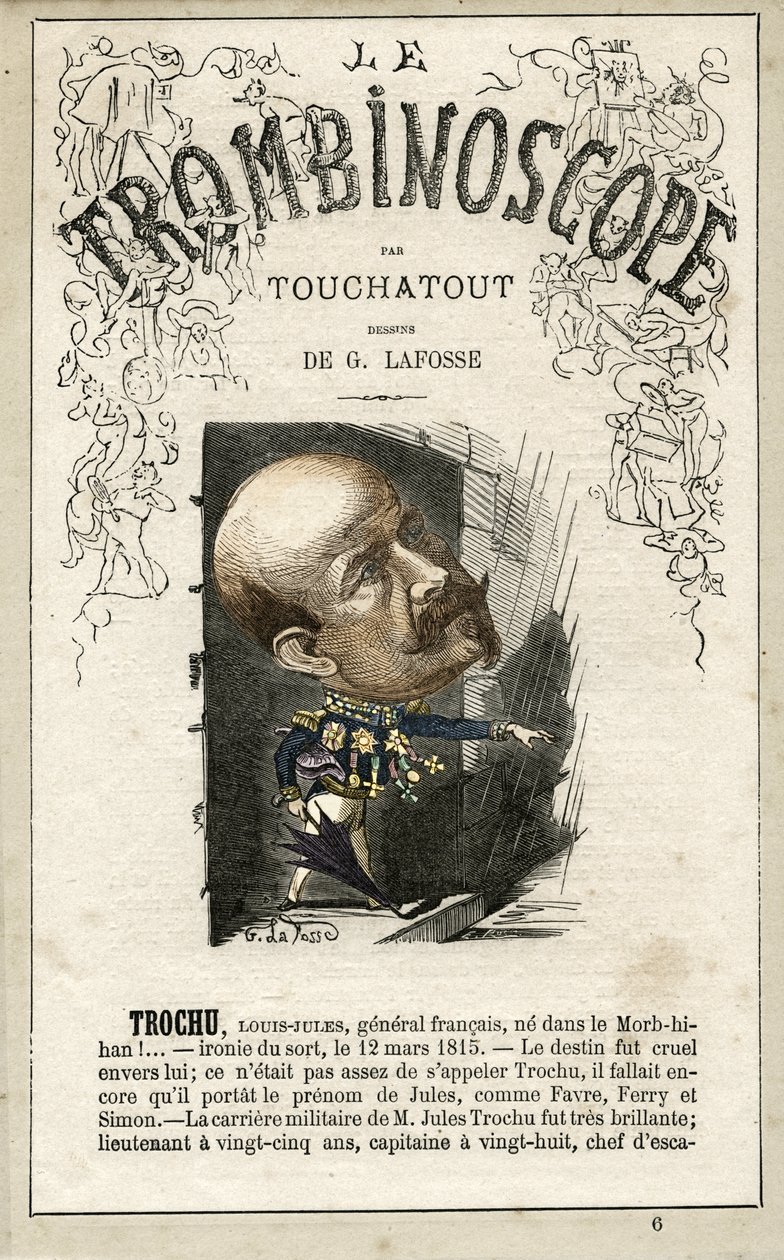 Louis-Jules TROCHU (1815-1896) kuvitus Leon-Charles Bienvenun (1835-1910) satiirisesta poliittisesta aikakauslehdestä "Le Trombinoscope", joka tunnetaan nimellä Touchatout (1835-1910) monografia N. 6, Pariisi. tekijältä Georges Lafosse