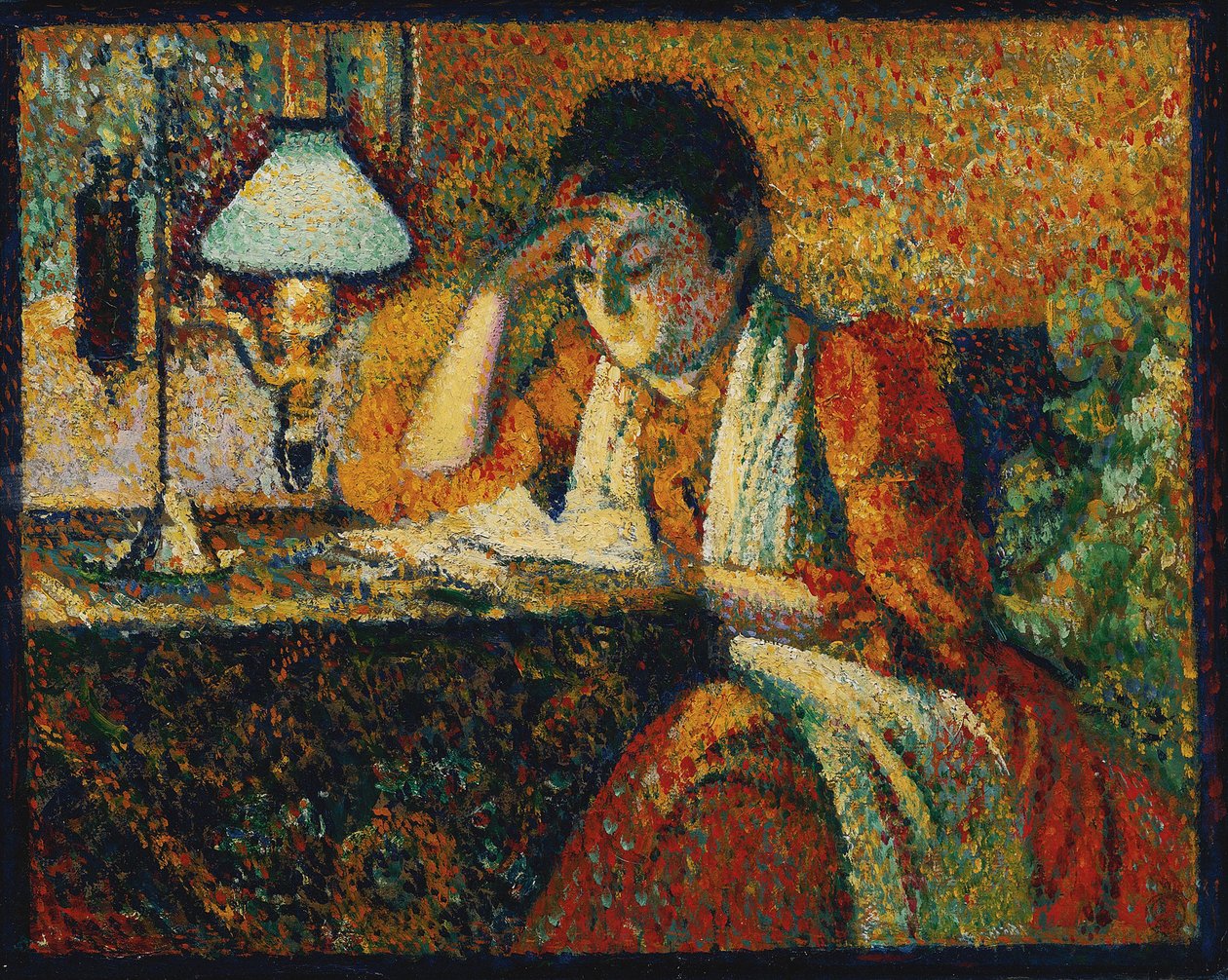 The Reader par Lemmen, Georges (1865-1916). Öljy puulle, koko: 30,5x38,7, n. 1888, yksityinen kokoelma tekijältä Georges Lemmen