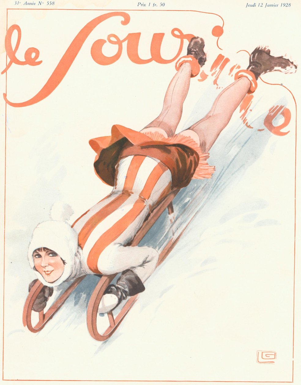 Le Souriren etukansi, tammikuu 1928 (väri litho) tekijältä Georges Leonnec