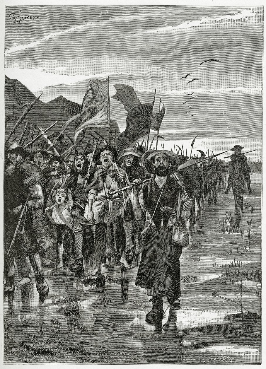 Le Torrent des Rebelles - kuvitus Han d’Islandesta, 1800-luku (bw-kaiverrus) tekijältä Georges Marie Rochegrosse