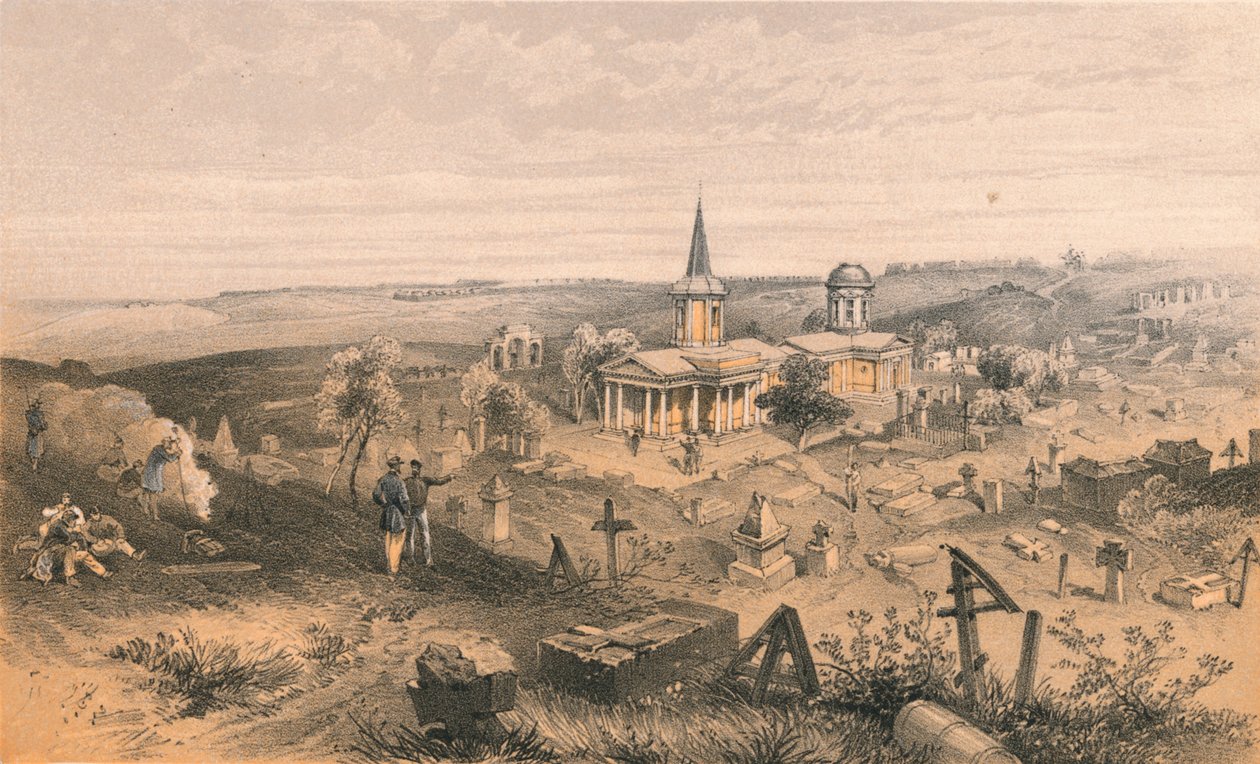 Karanteenihautausmaa ja kirkko ranskalaisen patterin kanssa nro 50, 1856 tekijältä Georges McCulloch
