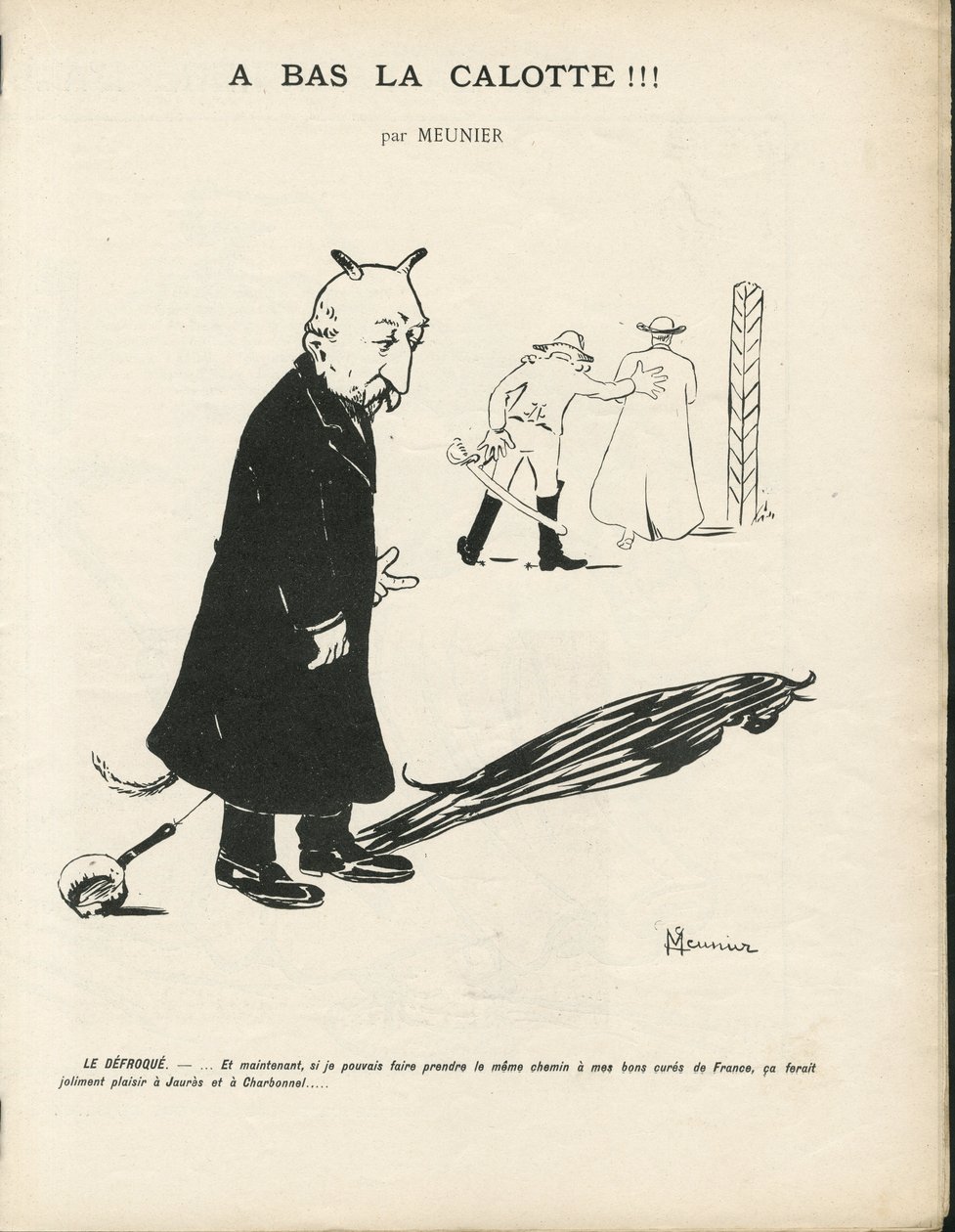 Kuvitus Georges Meunierista (1869-1934) Le Panachessa, rojalistisen lehden illustree, 20.01.04 - Royalismi, uskonto - Combes Emile, Paholainen - Eläinmuodostus tekijältä Georges Meunier