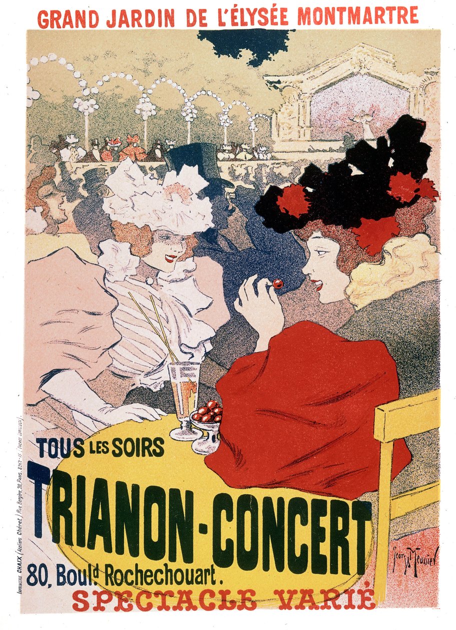 Juliste esityksille Trianonin konsertissa pariisilaisen kabareen Elysee Montmartren puutarhassa, n. 1900 tekijältä Georges Meunier