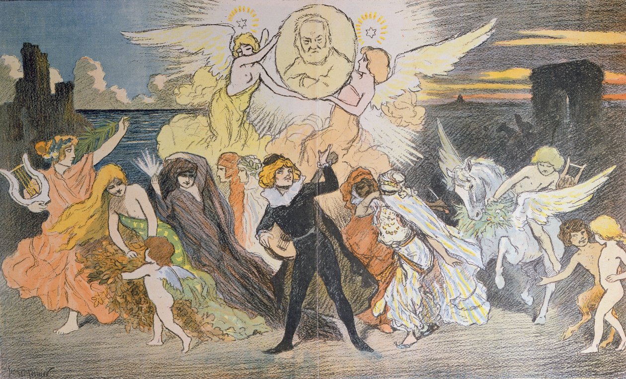 Runoilijan apoteoosi, kunnianosoitus Victor Hugolle (1802-85) hänen syntymänsä satavuotisjuhlan kunniaksi, 1902 tekijältä Georges Meunier