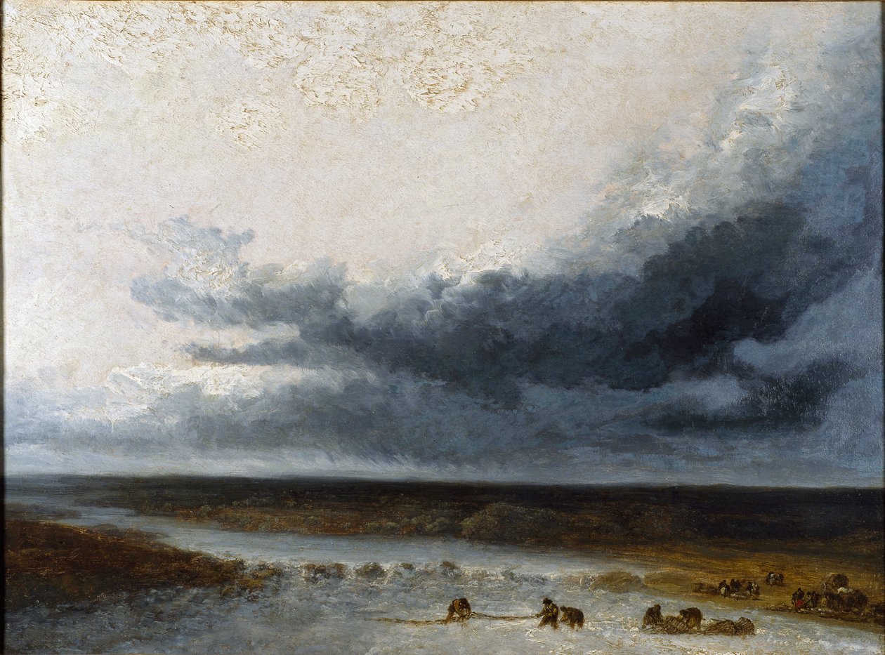 Maisema kalastajien kanssa joen suulla, 1800-luvun alku tekijältä Georges Michel