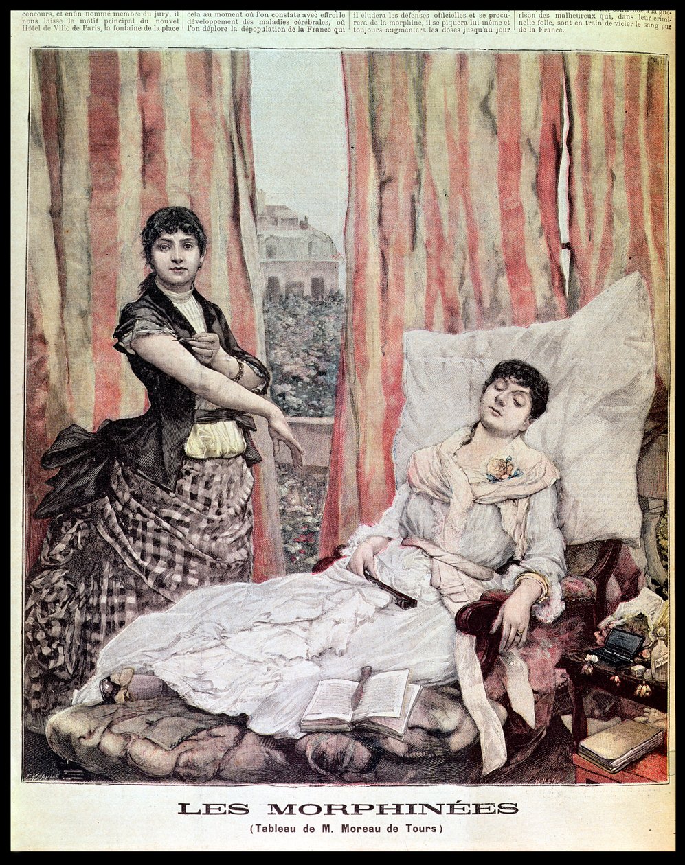 Morphiamania, kuvitus "Le Petit Journalista", kaiverrettu H. Meyer ja F. Melville, 1891 tekijältä Georges Moreau de Tours