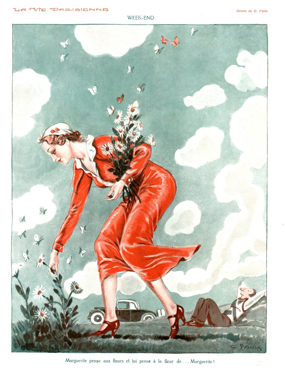 Viikonloppu, kuvitus "La Vie Parisiennesta" tekijältä Georges Pavis