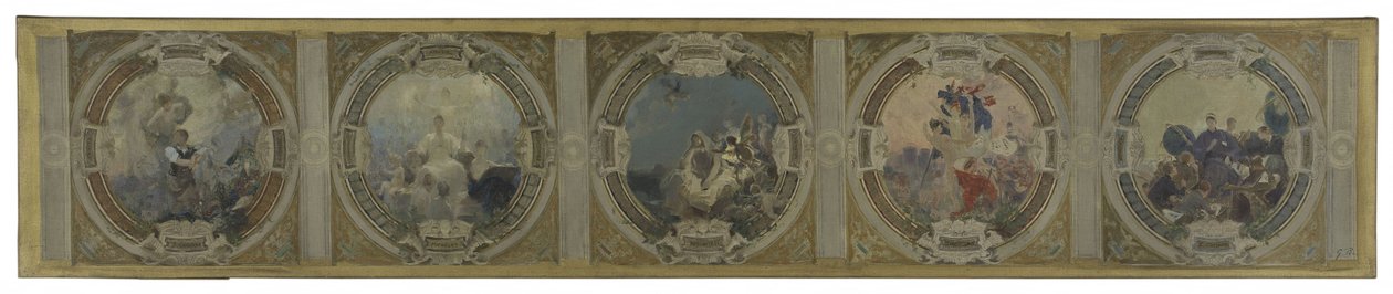 Luonnos Pariisin kaupungintalon Lobau-galleriaa varten: Art. Historia. Filosofia. Ranskan vallankumous. Tiede tekijältä Georges Picard