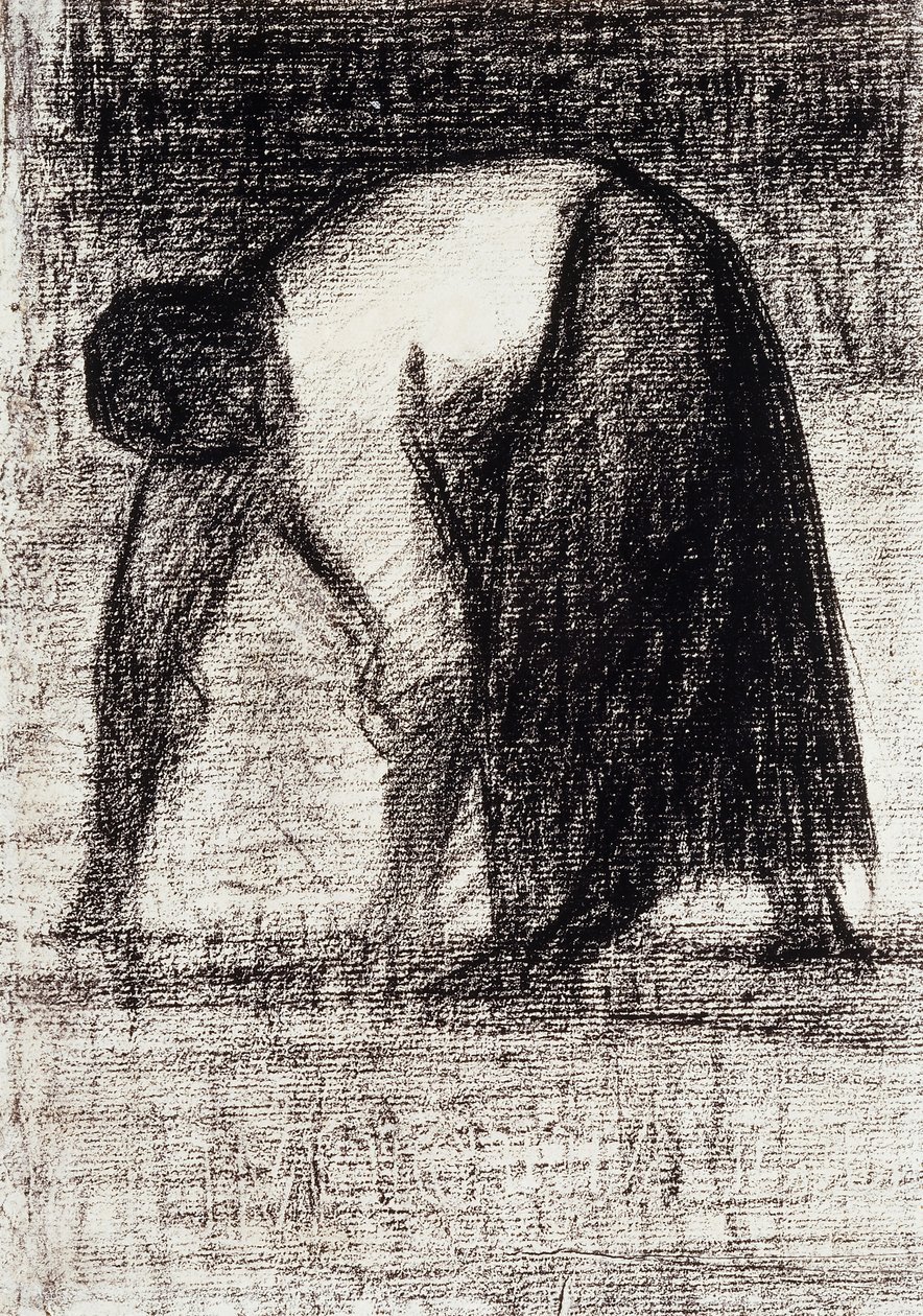 Talonpoikanainen kädet maassa; Paysanne les Mains au Sol, n. 1882 tekijältä Georges Pierre Seurat