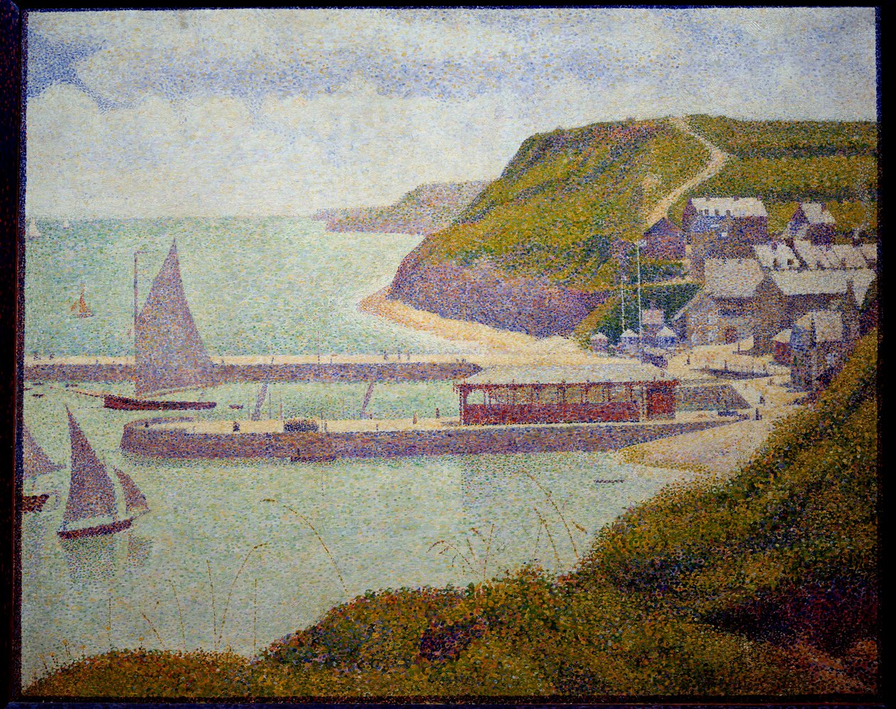 Port en Bessin, ennen satamaa, maree haute Georges Seuratin (1859-1891) maalaus 1888 su. 0,67x0,82 m. Pariisi, Musee d
