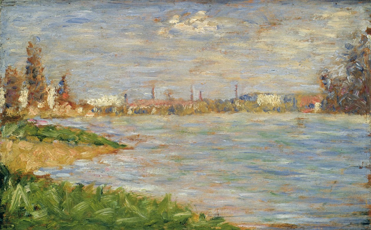 The River Banks, n. 1883 (öljy paneelille) tekijältä Georges Pierre Seurat