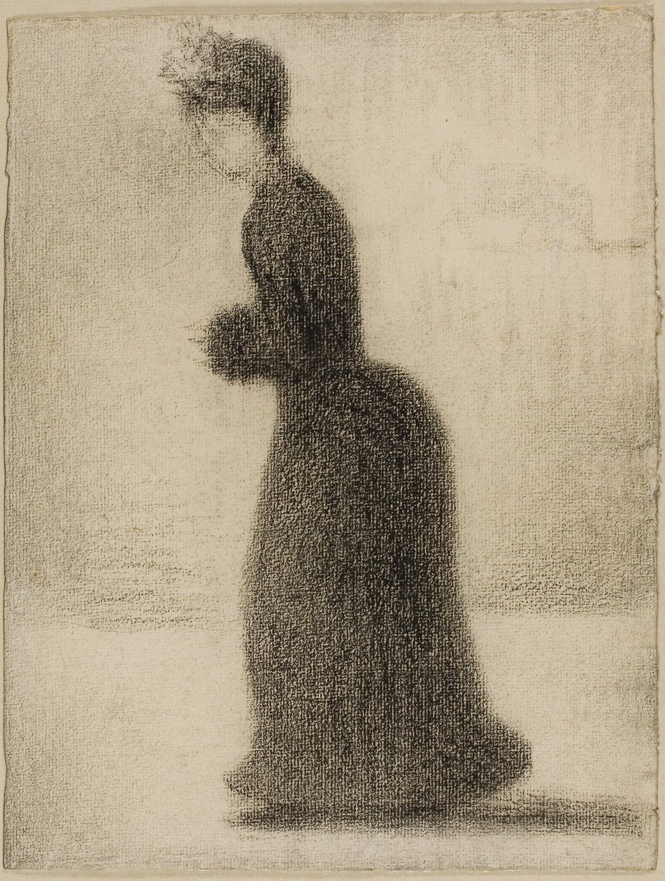 Nainen, jolla on muhvi, noin 1884 (mustaa värikynää kartongille asetetulle paperille). tekijältä Georges Pierre Seurat