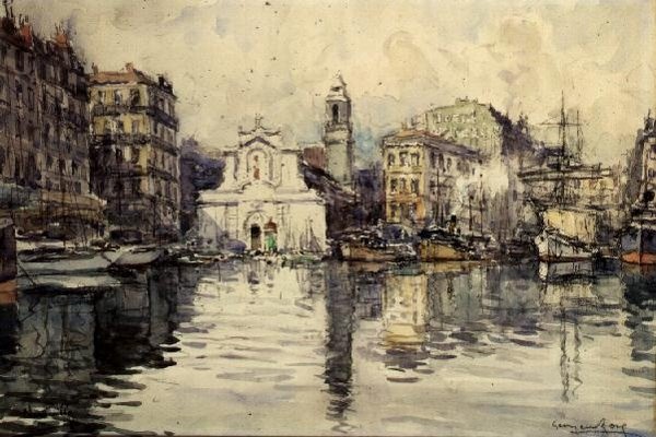 Satama, Marseille (akvarelli) tekijältä Georges Rose