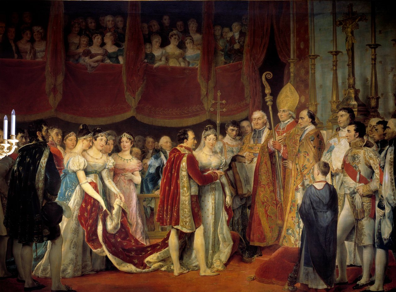 Napoleon I:n (1769-1821) uskonnollinen avioliitto Habsburg-Lorrainen arkkiherttuatar Marie Louisen (1791-1847) kanssa, 2.4.1810 Salon carre du Louvressa Georges Rouget