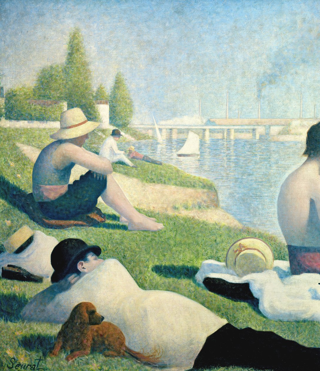 Kylpijöitä Asnieresissa, 1884 yksityiskohta kuvasta 2136 tekijältä Georges Seurat