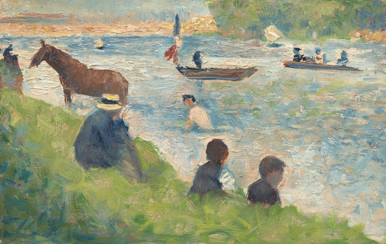 Hevonen ja veneet (tutkistelu "Upijoille Asnièresissa") tekijältä Georges Seurat