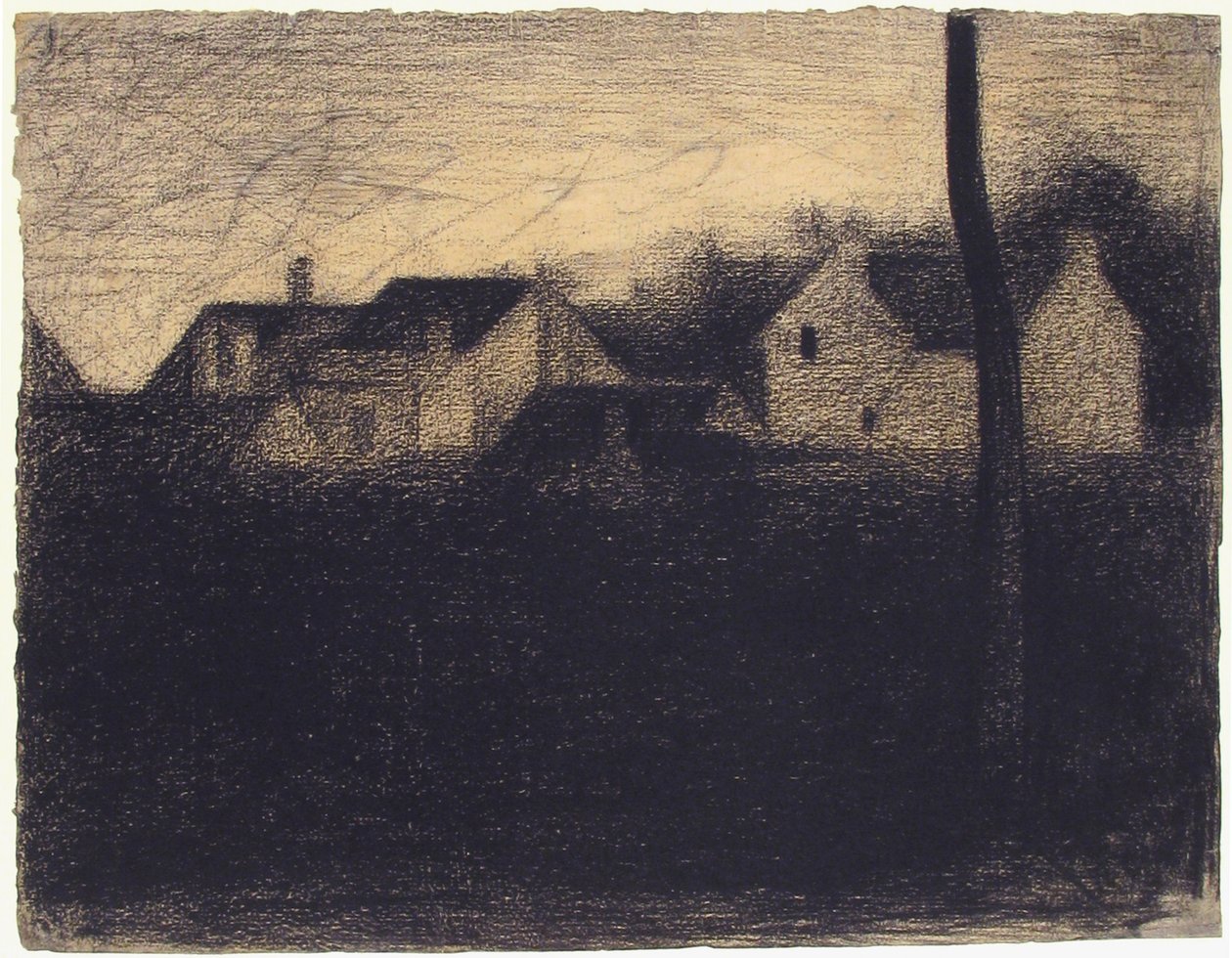 Maisema talojen kanssa, 1882-83 (conté värikynä) tekijältä Georges Seurat
