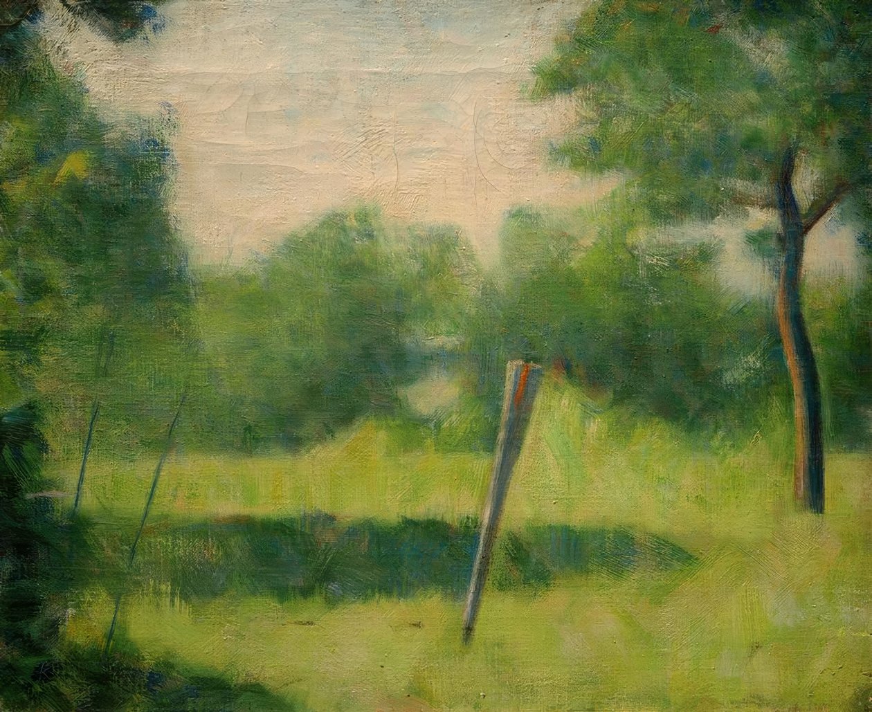 Paysage au piquet (maisema tangon kanssa) tekijältä Georges Seurat