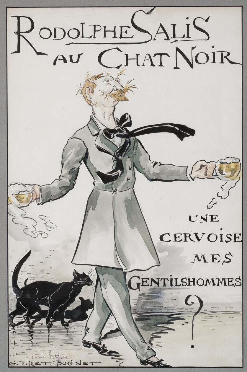 Rodolphe Salis mustan kissan kanssa, n. 1890. tekijältä Georges Tiret Bognet