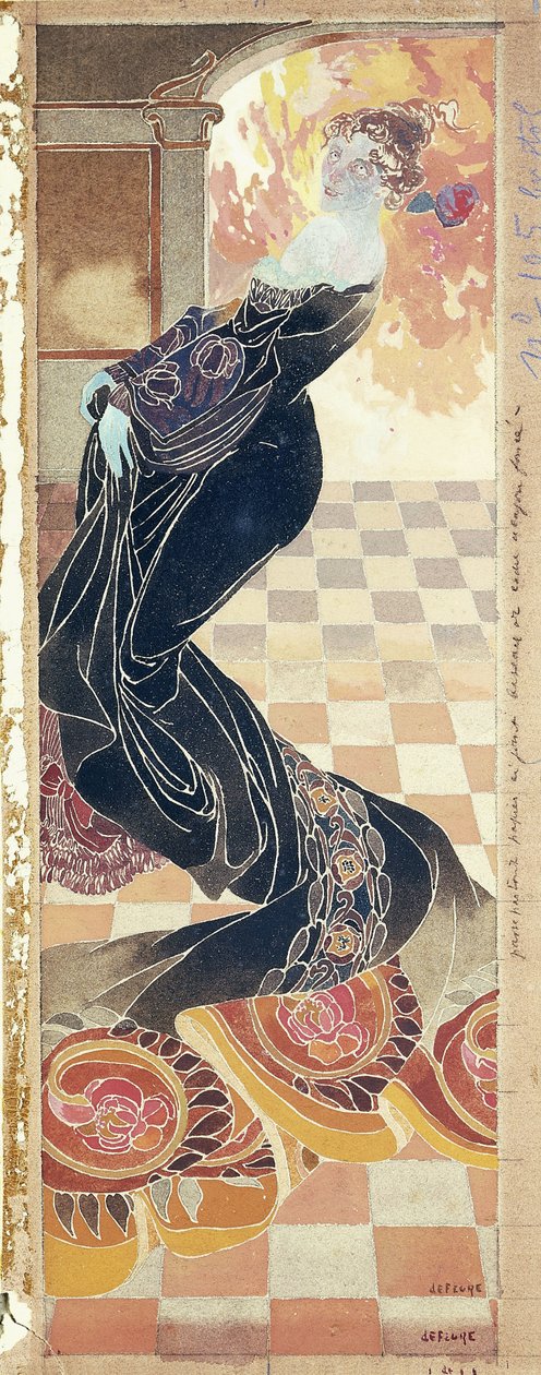Lady in Black Gown, n. 1900 (guassi paperilla) tekijältä Georges de Feure