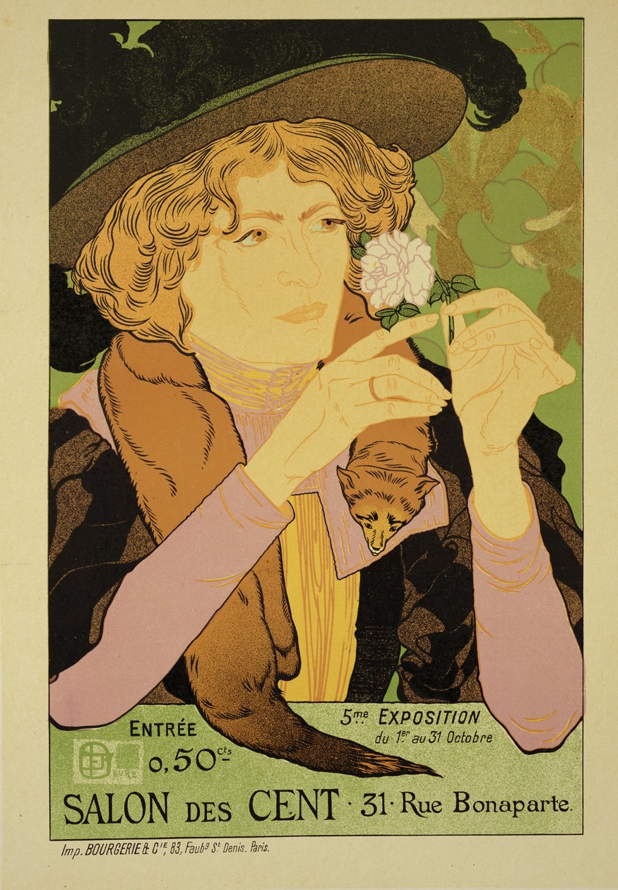 Jäljennös julisteesta, joka mainostaa "Salon des Centsin 5. näyttelyä", Rue Bonaparte, Pariisi tekijältä Georges de Feure