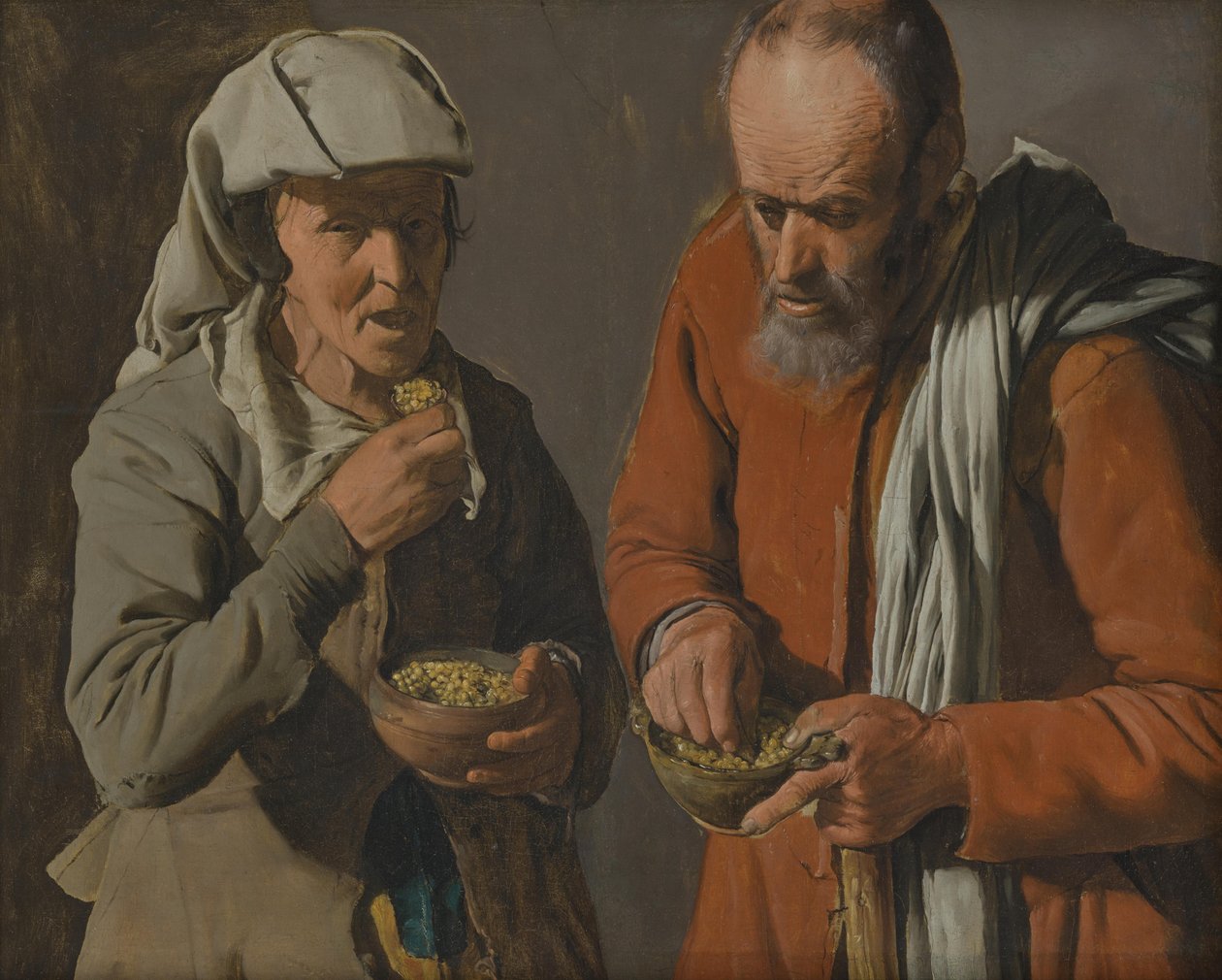 Herneitä syövä maanviljelijäpari tekijältä Georges de La Tour