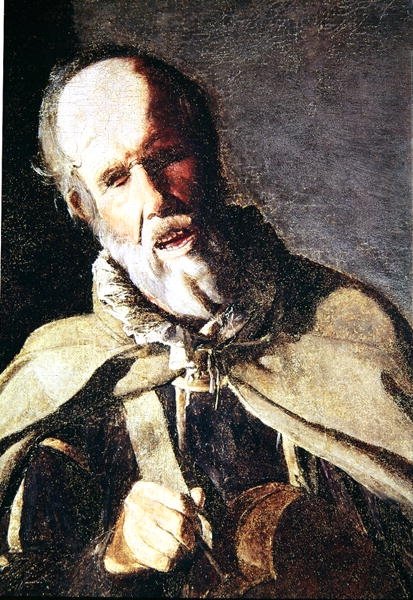 Hurdy Gurdy Player koiransa kanssa, yksityiskohta päästä, 1620-luku tekijältä Georges de La Tour
