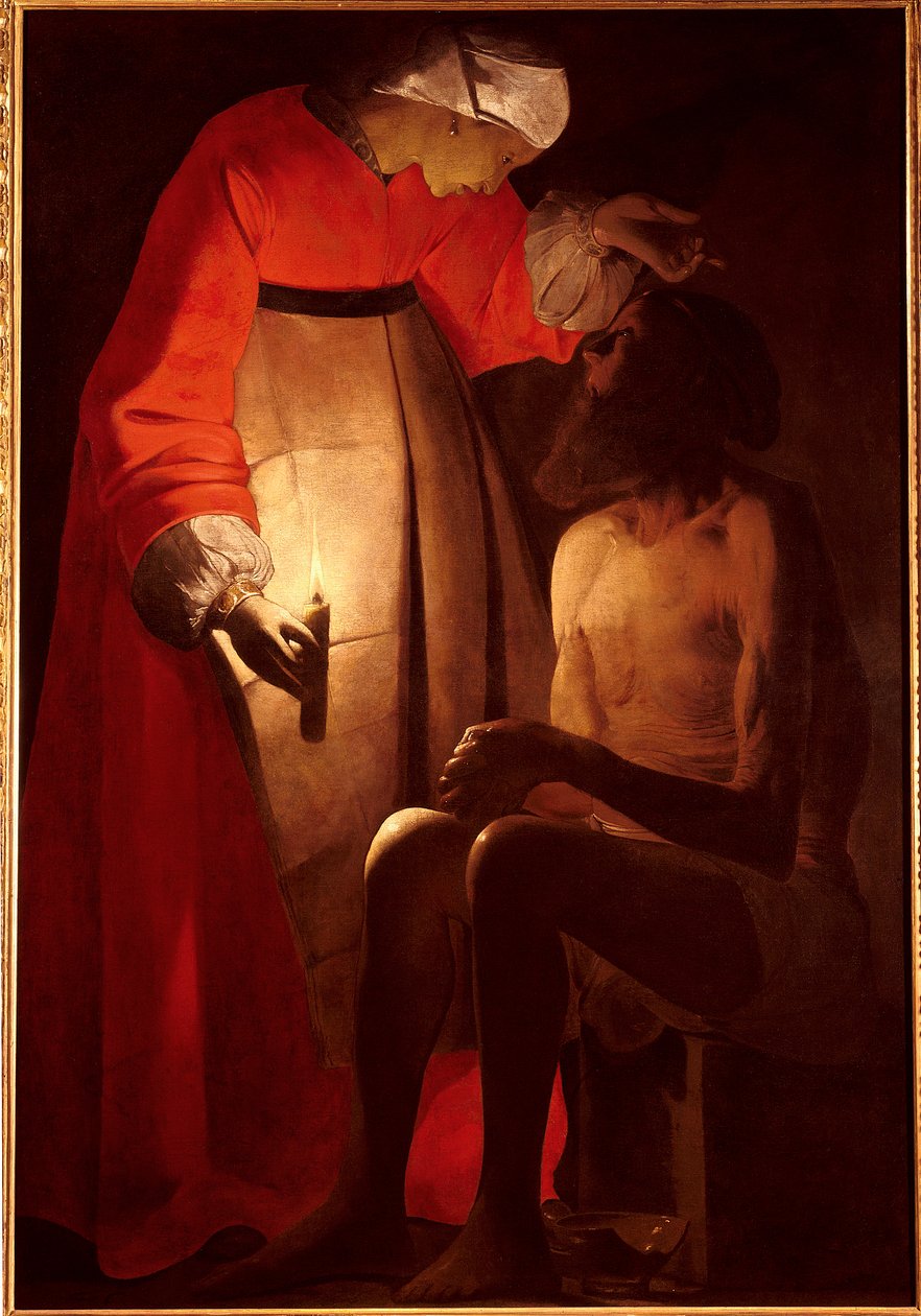 Job raivoaa hänen vaimonsa. Georges De La Tourin maalaus (1593-1652) tekijältä Georges de La Tour