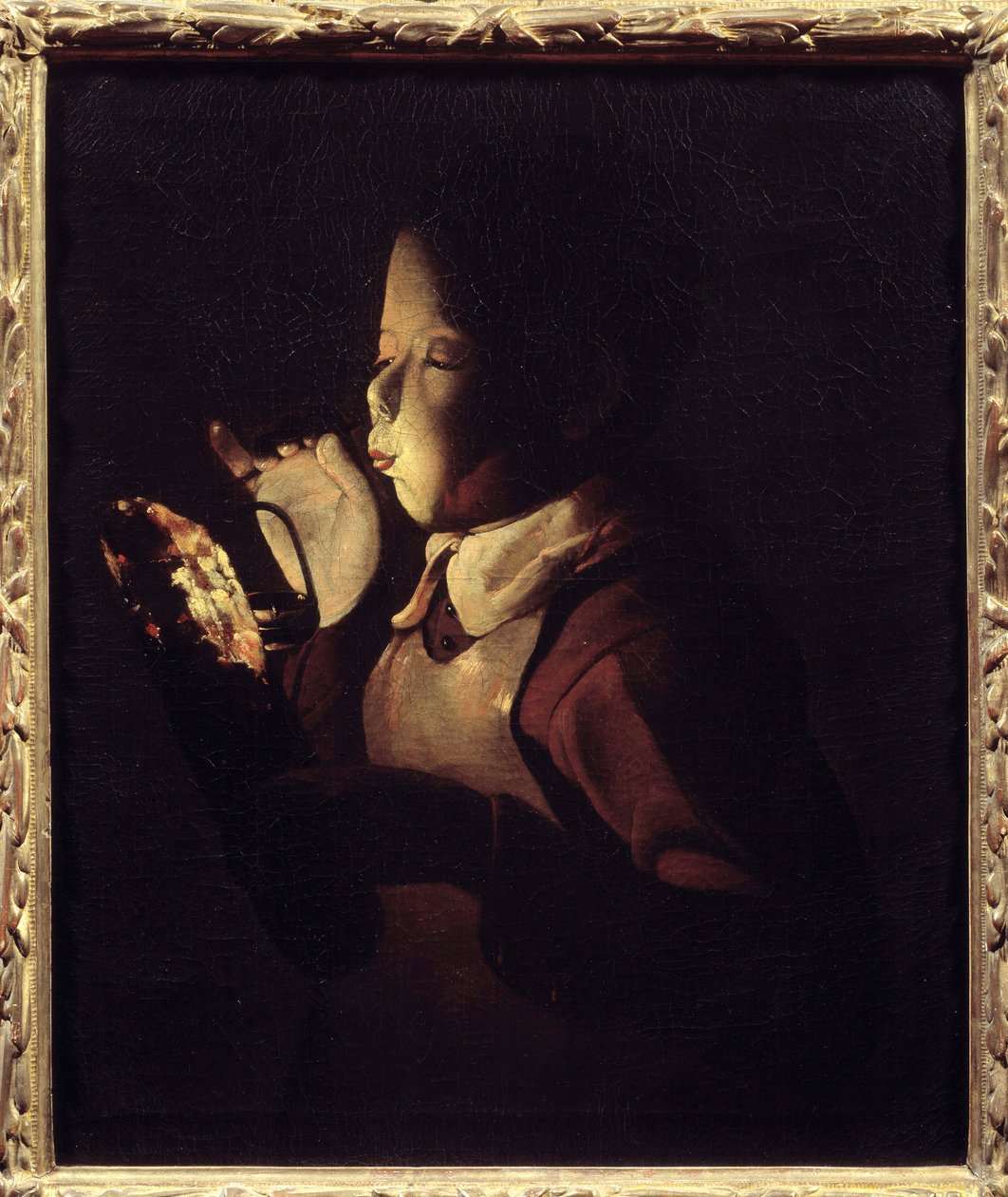 Puhaltimessa on lamppu. Georges De La Tourin maalaus (1593-1652) tekijältä Georges de La Tour