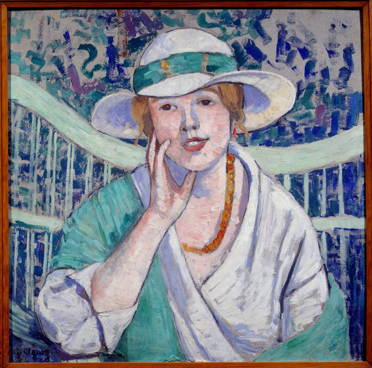Valkoisen ja vihreän hatun naisen muotokuva Georgette Agutten (1867-1922) maalaus 1914 Grenoble, Musee des Beaux Arts tekijältä Georgette Agutte