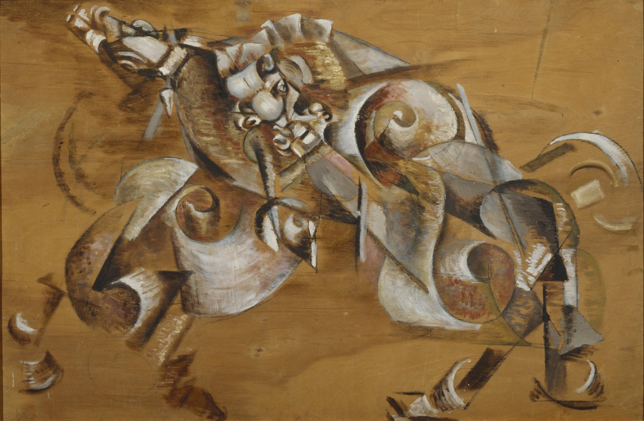 Leijona hyökkää hevosen kimppuun, 1917-1918 tekijältä Georgy Bogdanovich Yakulov