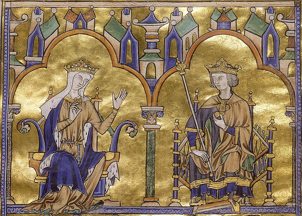 Kastilian Blanche ja Ranskan kuningas Ludvig IX, St Louisin Toledosta Moralisoitu Raamattu, noin 1227-1234 tekijältä Georgia Levan Ramishvili from Tbilisi