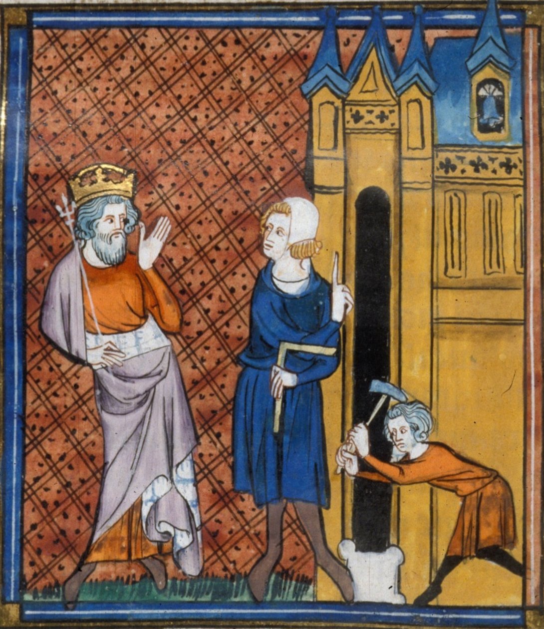 Kaarle Suuri rakentaa Aixin katedraalia, lähteestä Chroniques de France ou de St Denis, 1300-luku (22716435125). tekijältä Georgia Levan Ramishvili from Tbilisi