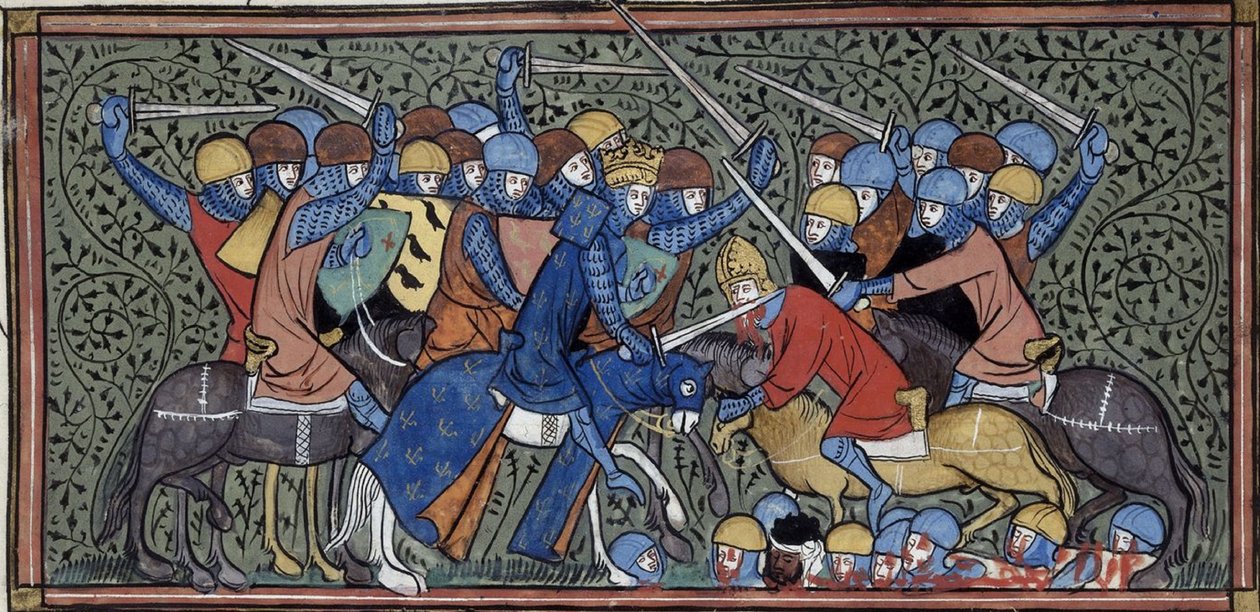 Kaarle Martel kukistaa Eudon ja saraseenit, Grandes chroniques de France, Royal 16 G.VI, f.117v, noin 1332-1350 (22727638241). tekijältä Georgia Levan Ramishvili from Tbilisi