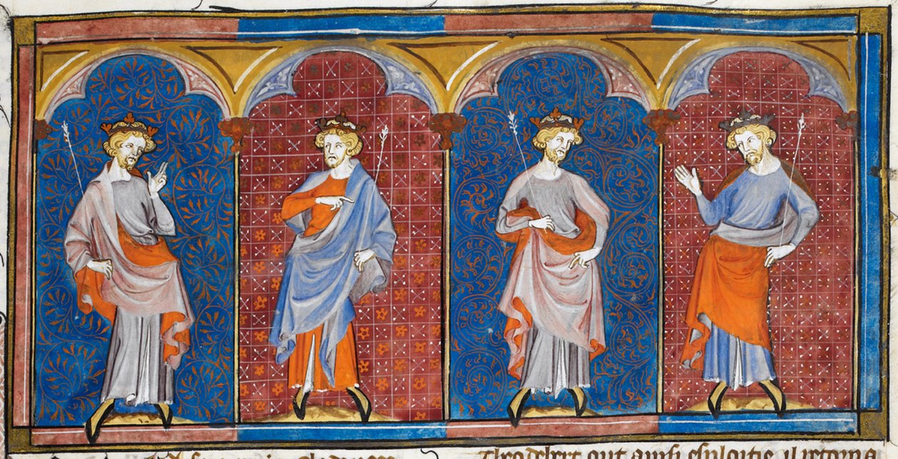 Clodomire, Childebert, Theodoric ja Clothaire, lähteestä Chroniques de France ou de St Denis, 1300-luku (22093692824). tekijältä Georgia Levan Ramishvili from Tbilisi