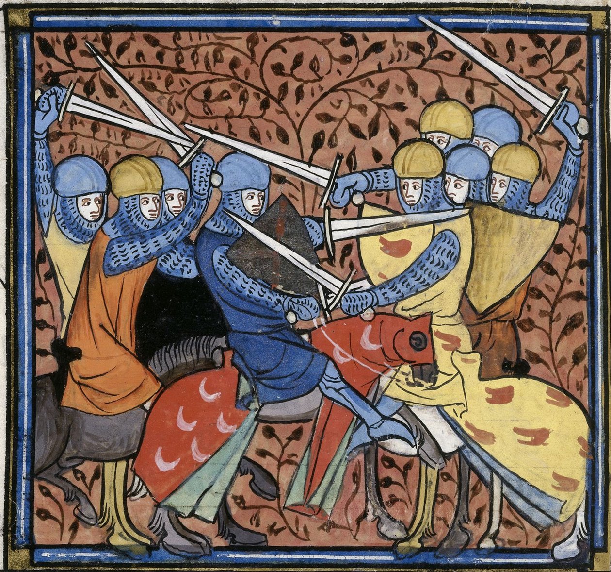 Ebroin kukistaa australialaiset, Les Grandes chroniques de France, Royal 16 G VI f.114v, n. 1332-1350 (22528516520). tekijältä Georgia Levan Ramishvili from Tbilisi