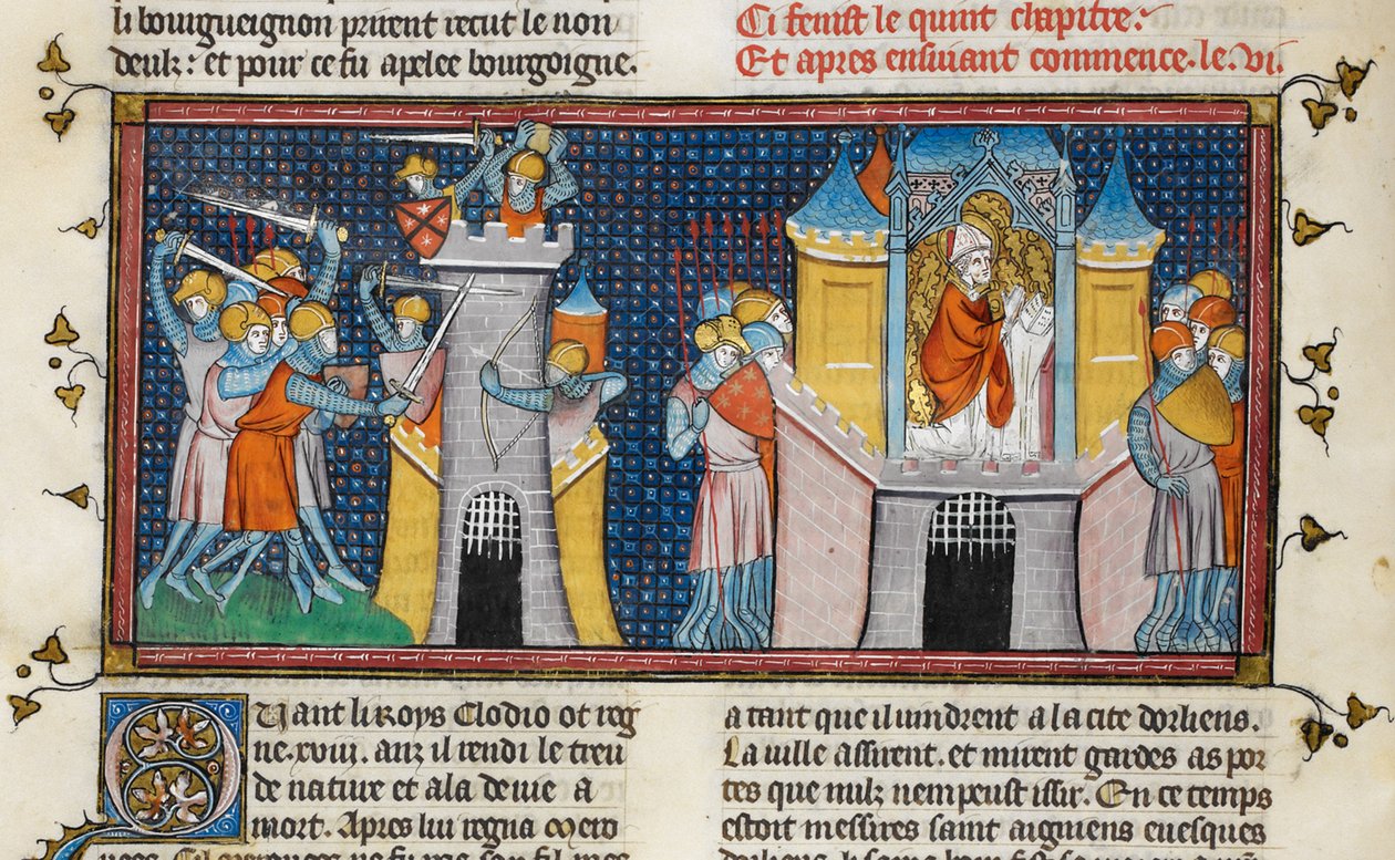 Hunnit ryöstävät Orleansin, Agnanin rukous, lähteestä Chroniques de France ou de St Denis, 1300-luku (22716441545). tekijältä Georgia Levan Ramishvili from Tbilisi