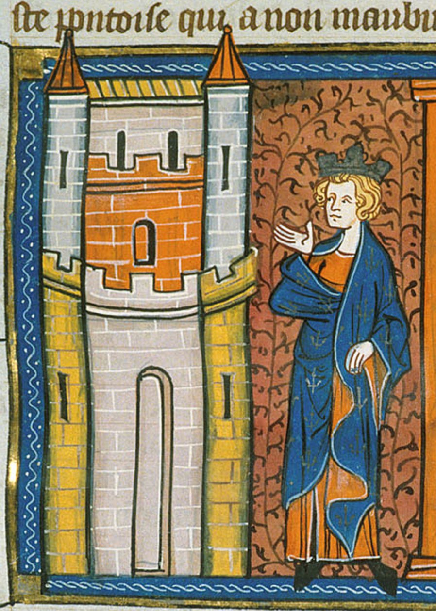 Ludvig IX linnoituksen edessä, lähteestä Chroniques de France ou de St Denis, 1300-luku (22690438696). tekijältä Georgia Levan Ramishvili from Tbilisi