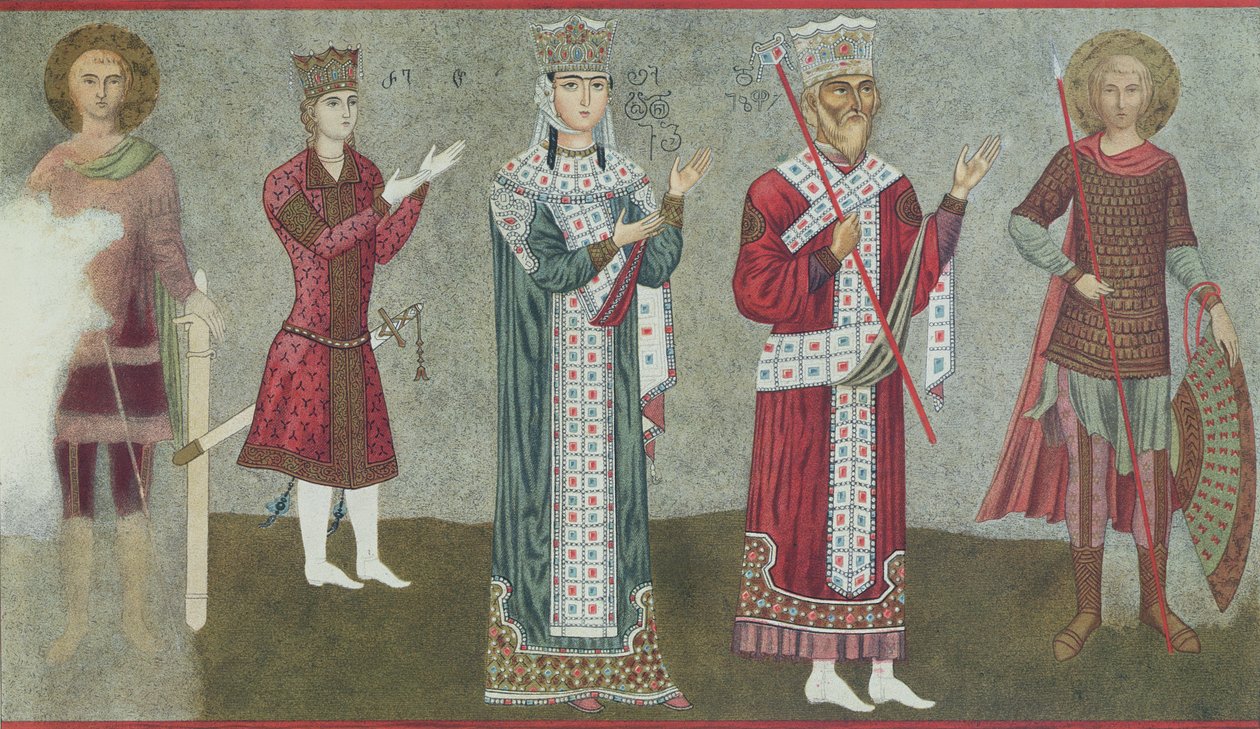 Kopio freskosta, joka kuvaa kuningatar Thamaria (1184-1213) ja hänen isänsä kuningas Grigori III:ta (1156-1184) tekijältä Georgian School