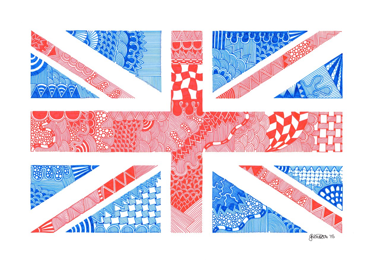 Union Jack, 2015 (muste bristol-kartongille) tekijältä Georgina Naisbitt