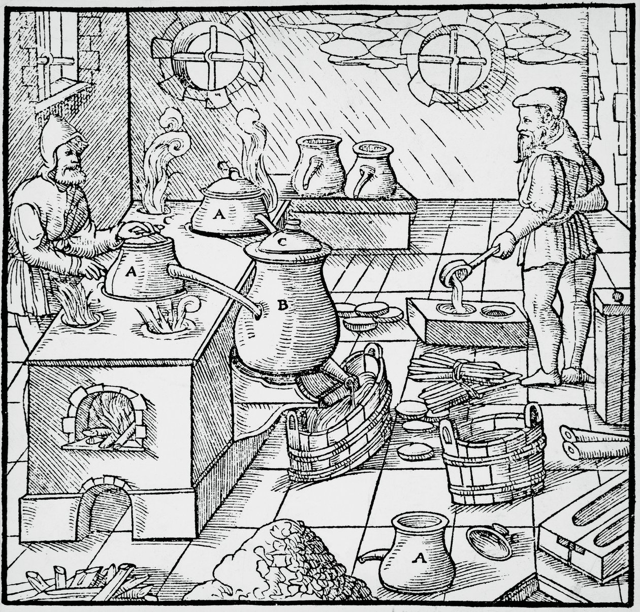 Kaiverrus De re metallicasta (Metallien luonnosta), Georg Pawer tai Georgius Agricola (1494-1555), julkaistu Baselissa tekijältä Georgius Agricola