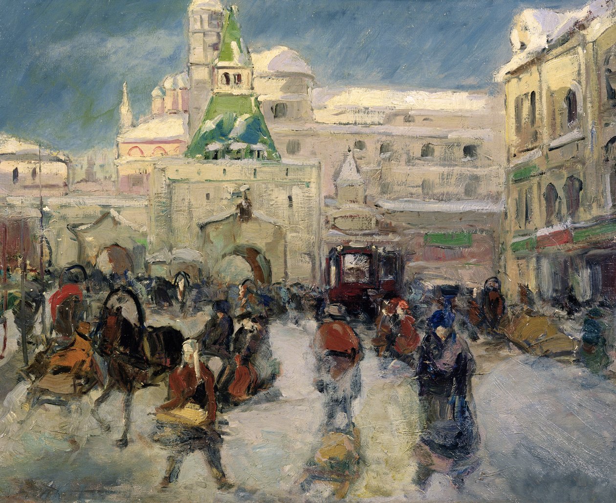 Iljinskaja Place, Moskova, n.1910 (öljy kankaalle) tekijältä Georgiy Alexandrovich Lapshin
