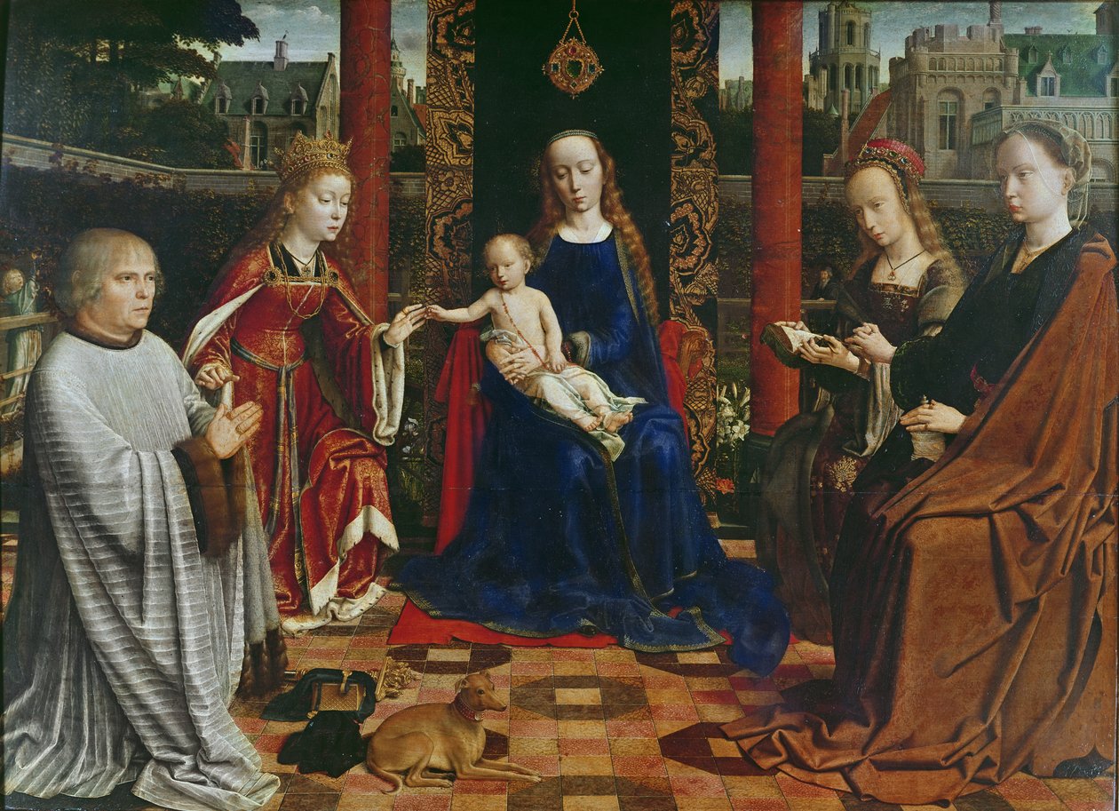 Neitsyt ja lapsi pyhien ja lahjoittajan kanssa, 1523 (öljy tammella) tekijältä Gerard David